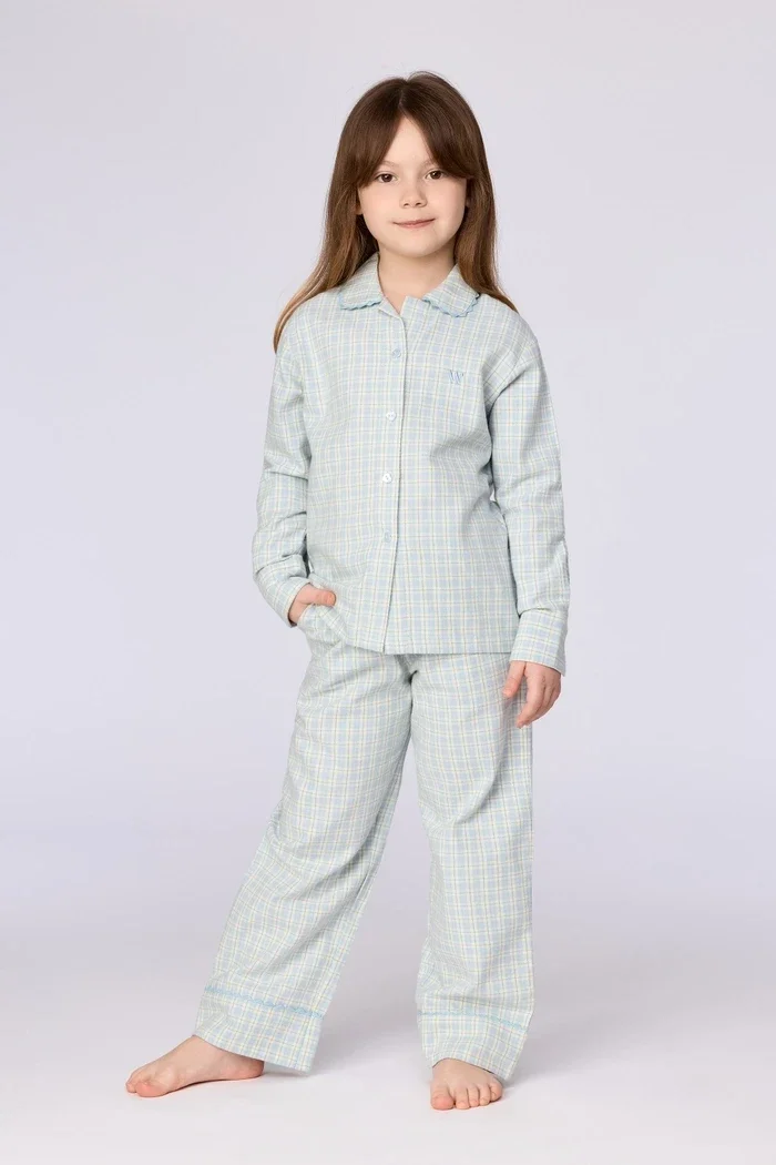 Blauw geruite pyjama van geweven katoen - 10 jaar