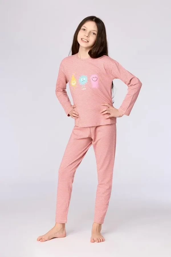 Oranje-roze gestreepte pyjama van katoen - 6 jaar