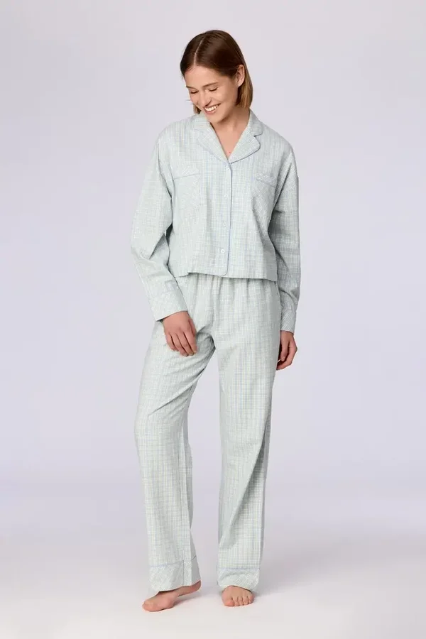 Blauw geruite pyjama van geweven katoen - 14 jaar