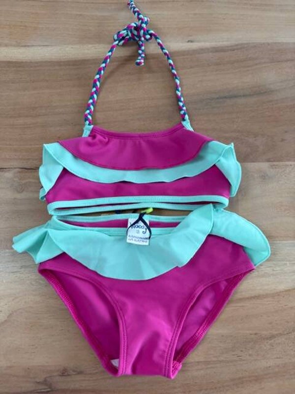 Bikini, roze met groen - thema draakje - 3 jaar