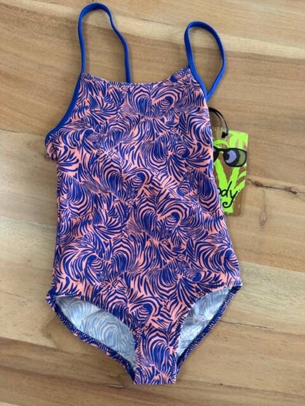 Badpak - blauw met roze - zebra all-over print - 2 jaar