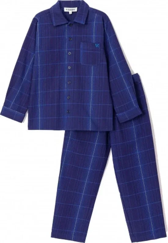 Heren pyjama doorknoop, flanel, blauw geruit, XX-large