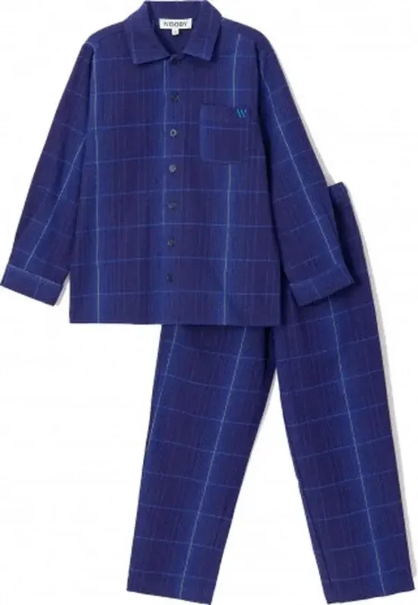 Heren pyjama doorknoop, flanel, blauw geruit, XX-large