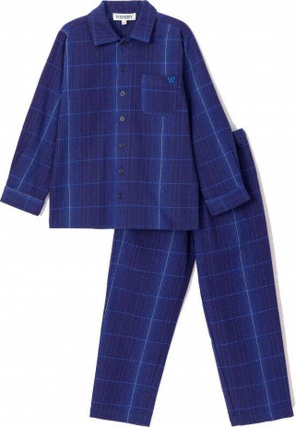 Jongenspyjama doorknoop, flanel, blauw geruit, 12 jaar