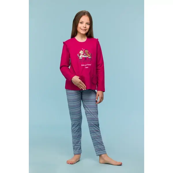 Meisjes-Dames Pyjama framboos-rood, 8 jaar