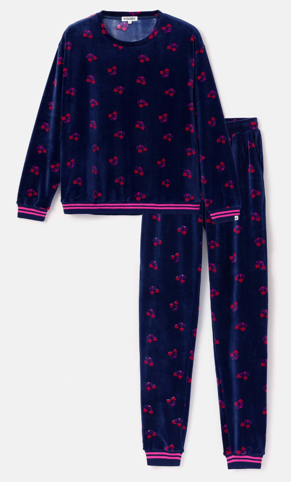 Meisjespyjama in Kersjes print, donkerblauw, XXL