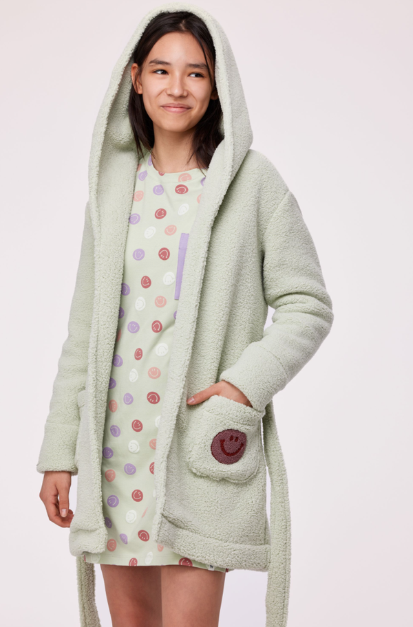 badjas dames, zachtgroen met smiley, 14 jaar