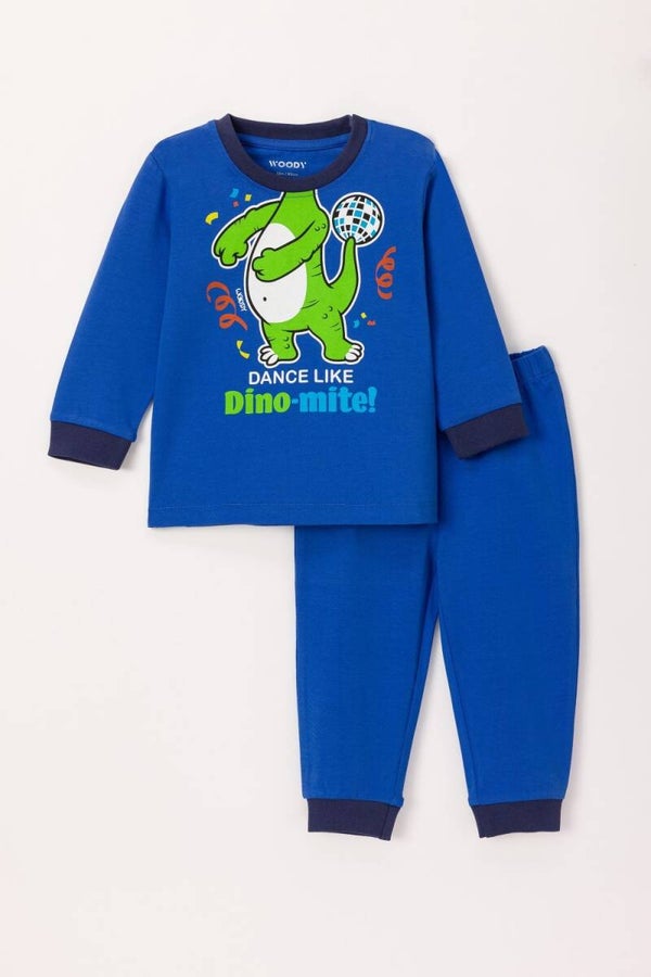 Jongens-Heren Pyjama blauw, thema dino, 10 jaar