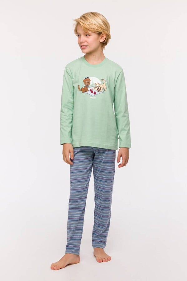 Groene pyjama van katoen, thema labradoodle, 10 jaar