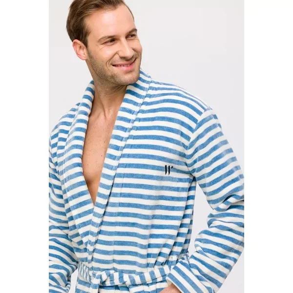 Heren Badjas - blauw-witte streep, large