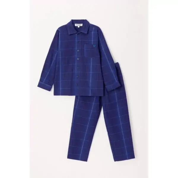 Doorknoop jongens/heren flanel - blauw geruit -  12 jaar