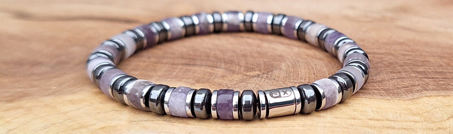 Natuursteen rondelle XL armband