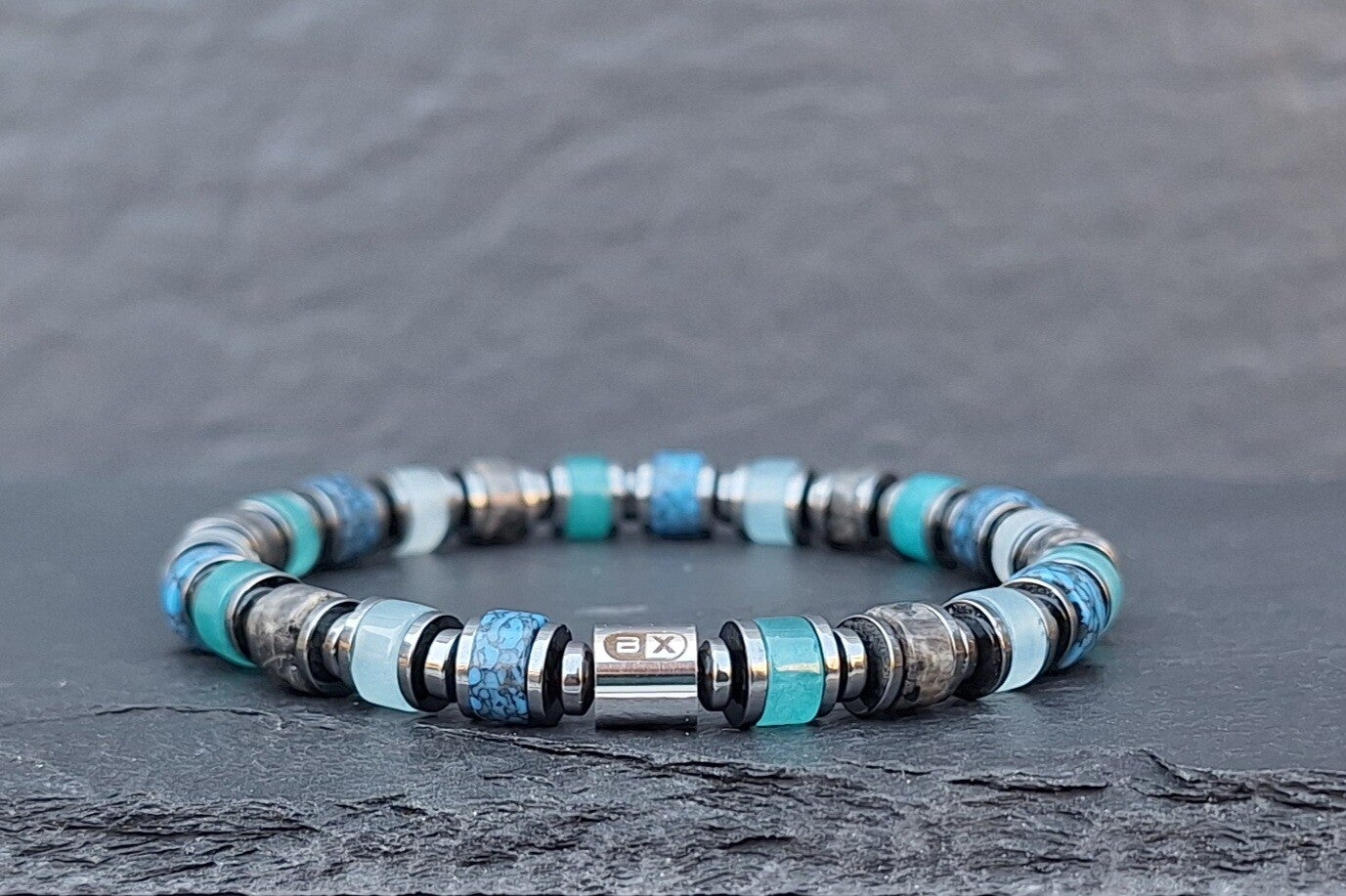 Aquamarijn, Chalcedoon, Turkoois, Labradoriet armband - 6mm RON