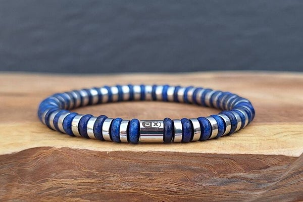 Lapis lazuli 'zilver' armband - 6mm HEI