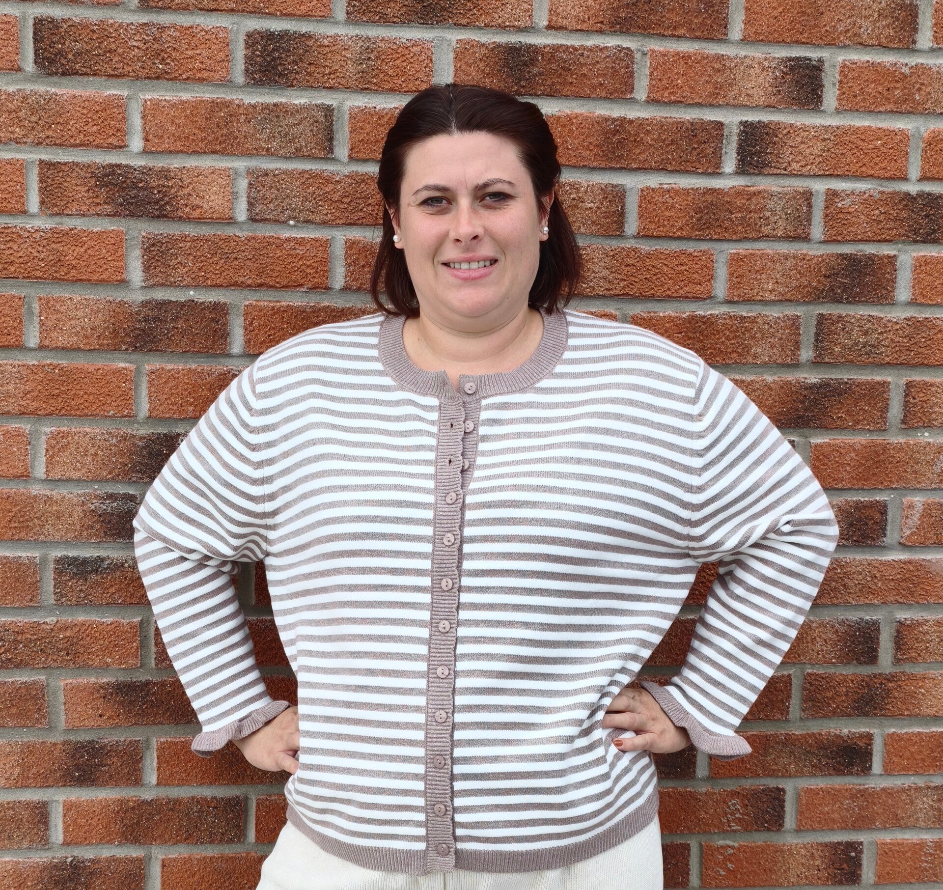 Gt Gilet maille rayure taupe