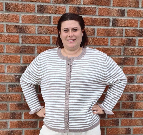Gt Gilet maille rayure taupe
