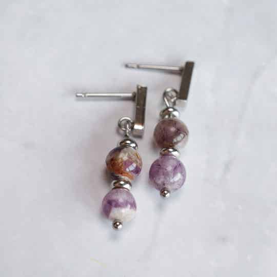 Zilveren oorbellen met Edelsteen kralen (Stainless steel)