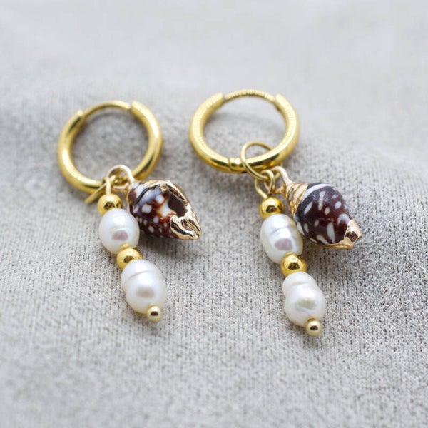 RVS Zoetwaterparel oorbellen met schelp bedels