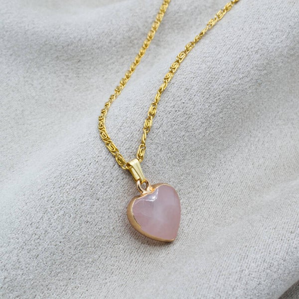 Rvs goud ketting met rozenkwarts bedel