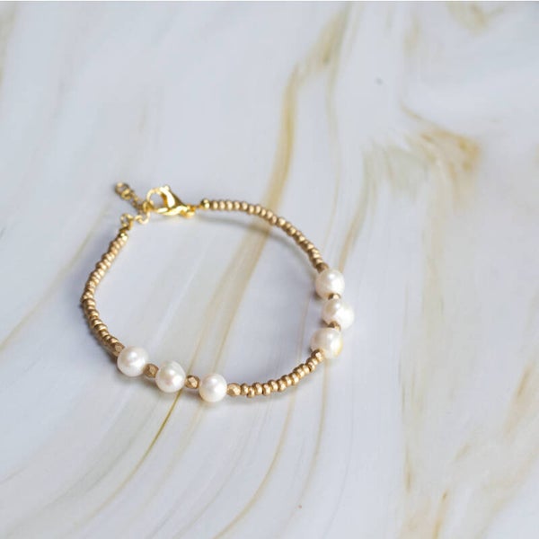 Zoetwaterparel armband goud