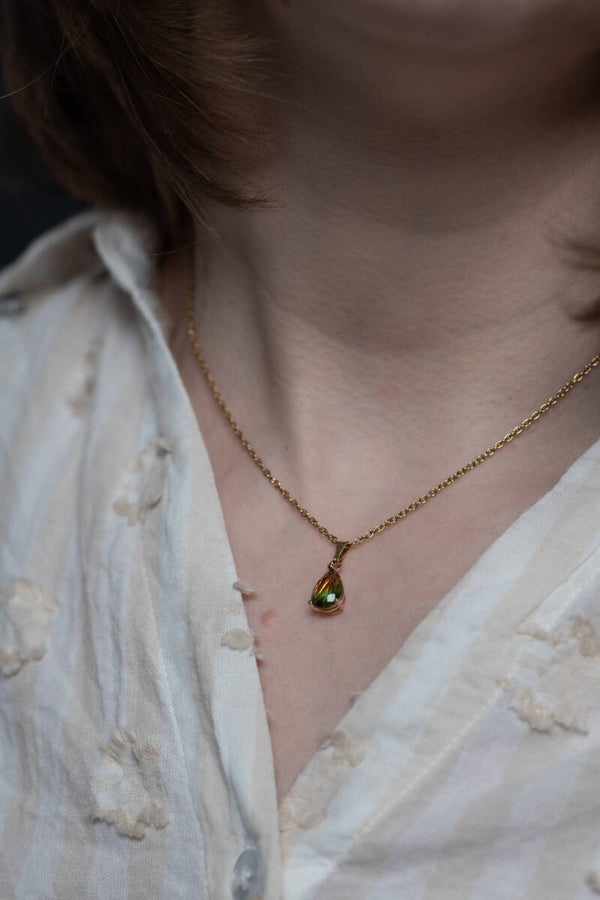 Glass drop green and gold