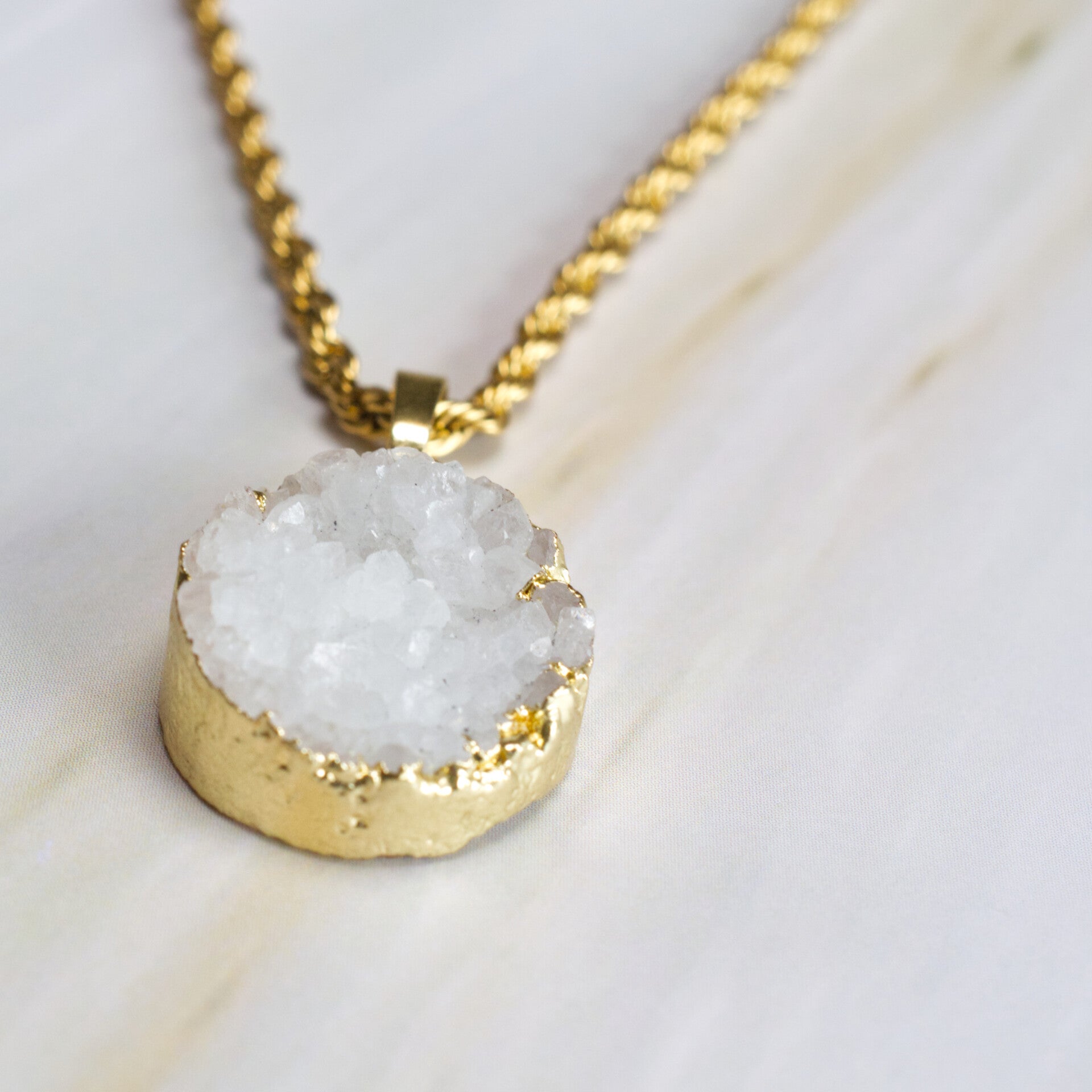Gouden ketting met Druzy agaat (Stainless steel)