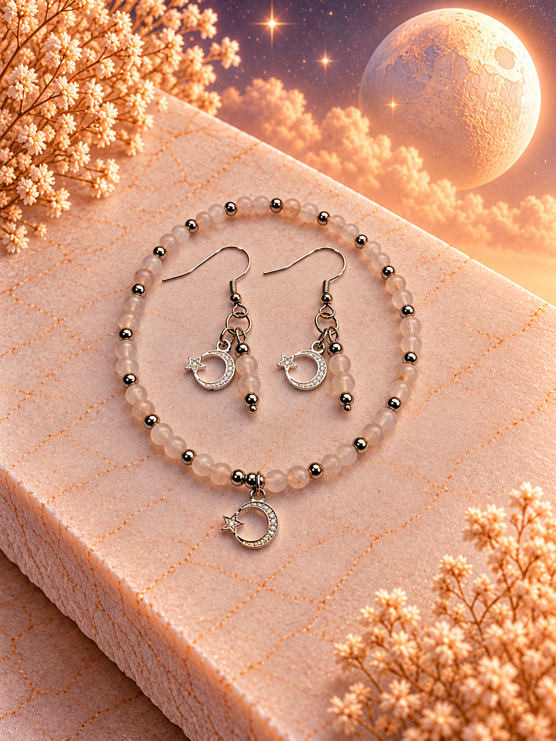 Full Moon Golden Glow - Armband+Oorbellen