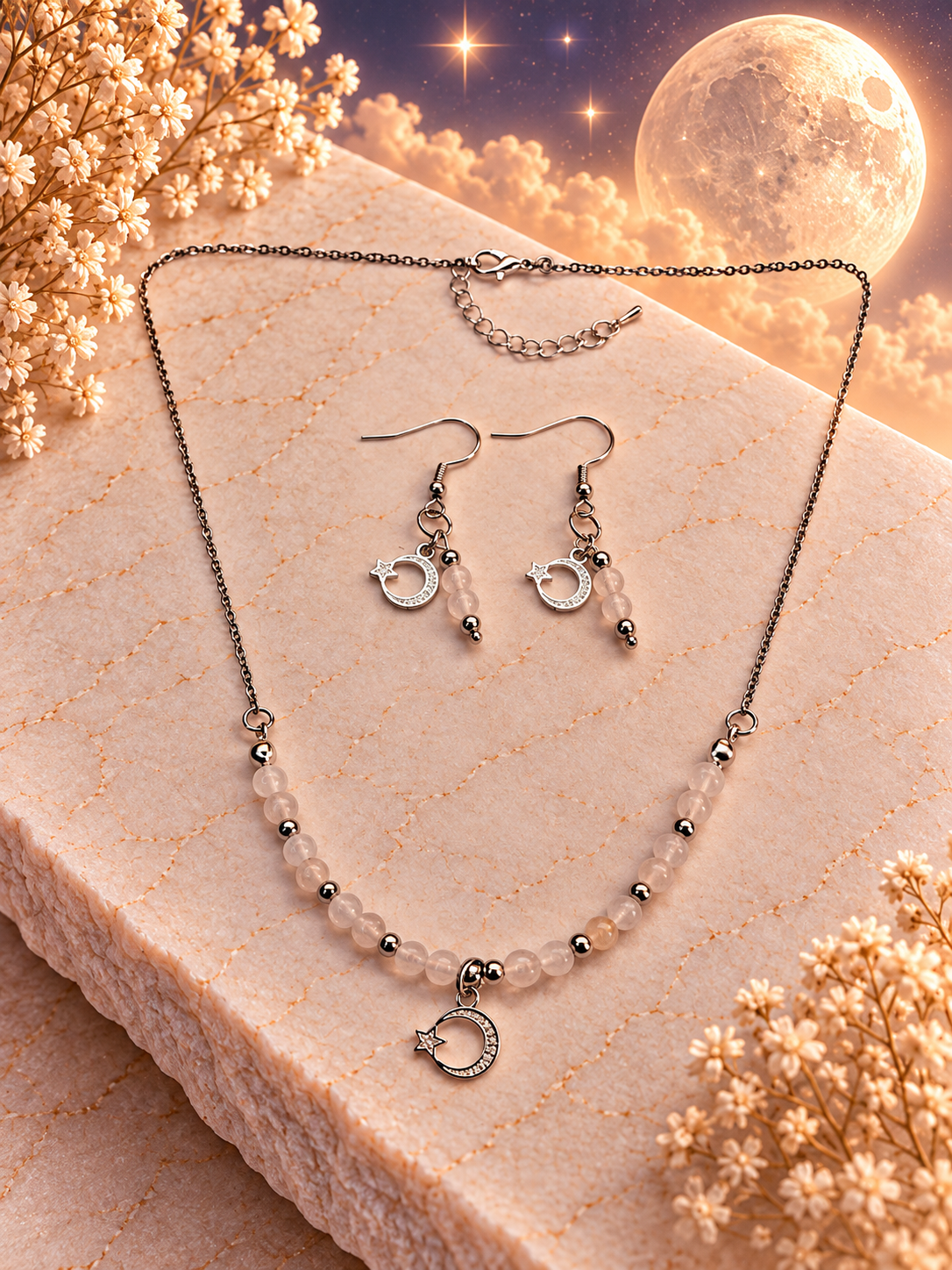 Full Moon Golden Glow - Ketting+oorbellen
