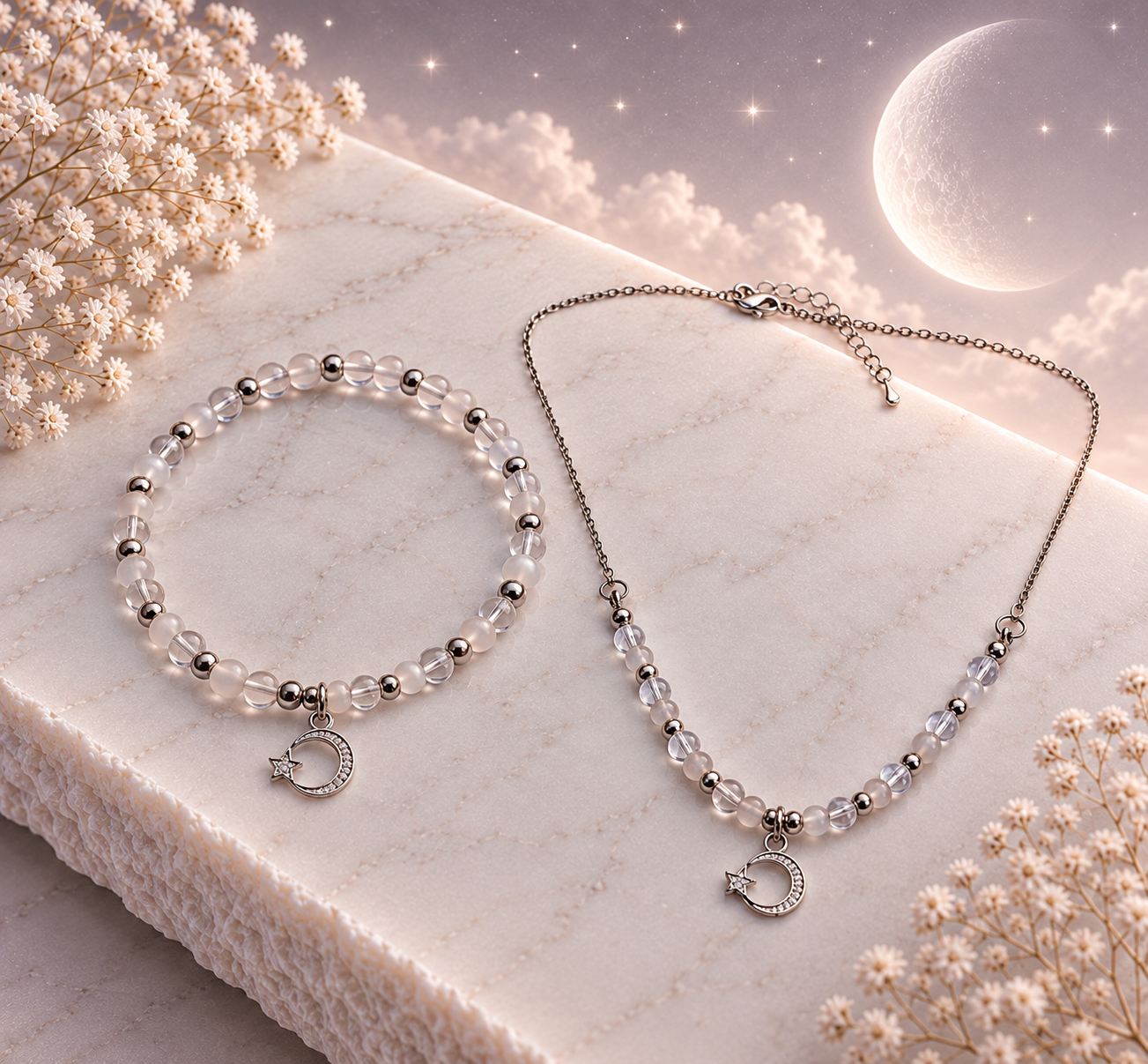 Moonlight Ivory Sky - Armband+Ketting