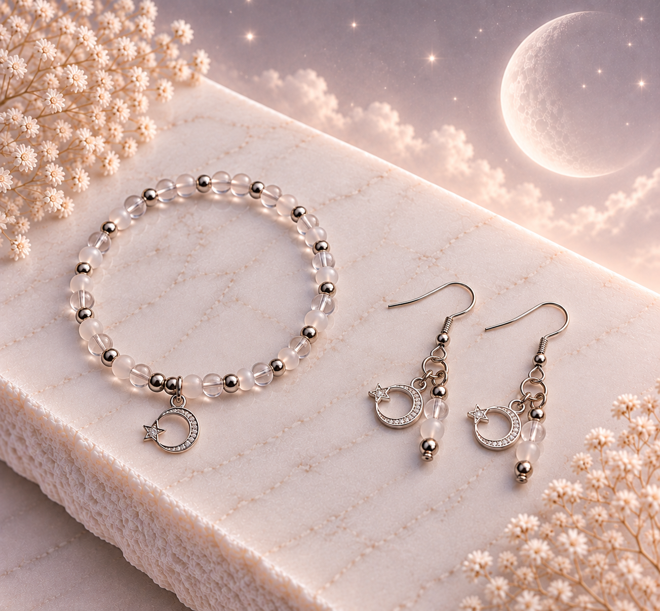 Moonlight Ivory Sky - Armband+Oorbellen