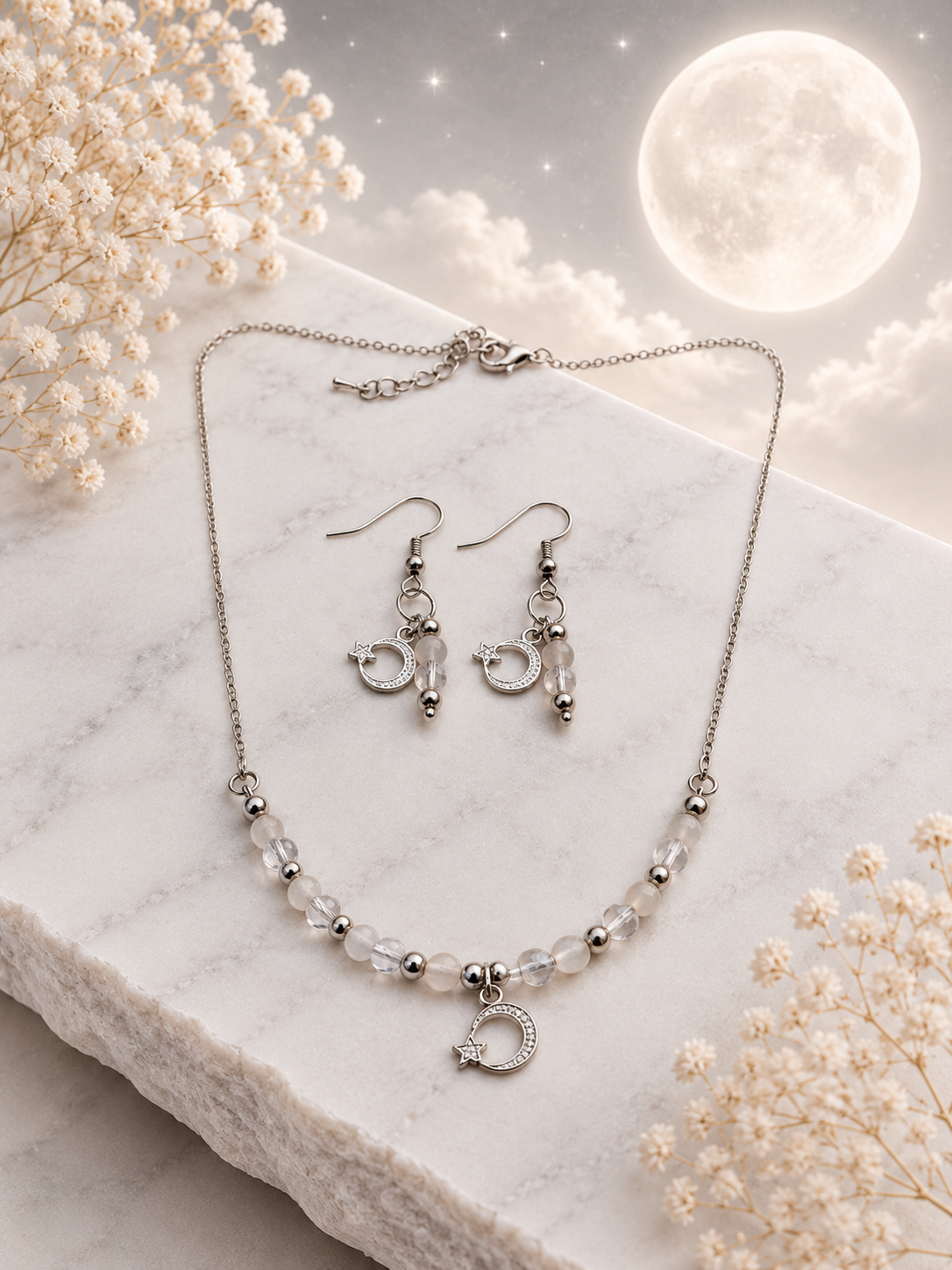 Full Moon Lunar Light - Ketting+Oorbellen