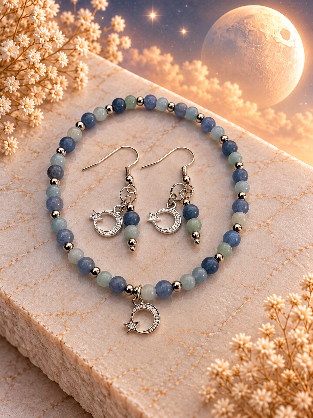 Rising Moon Ocean Breeze - Armband+Oorbellen