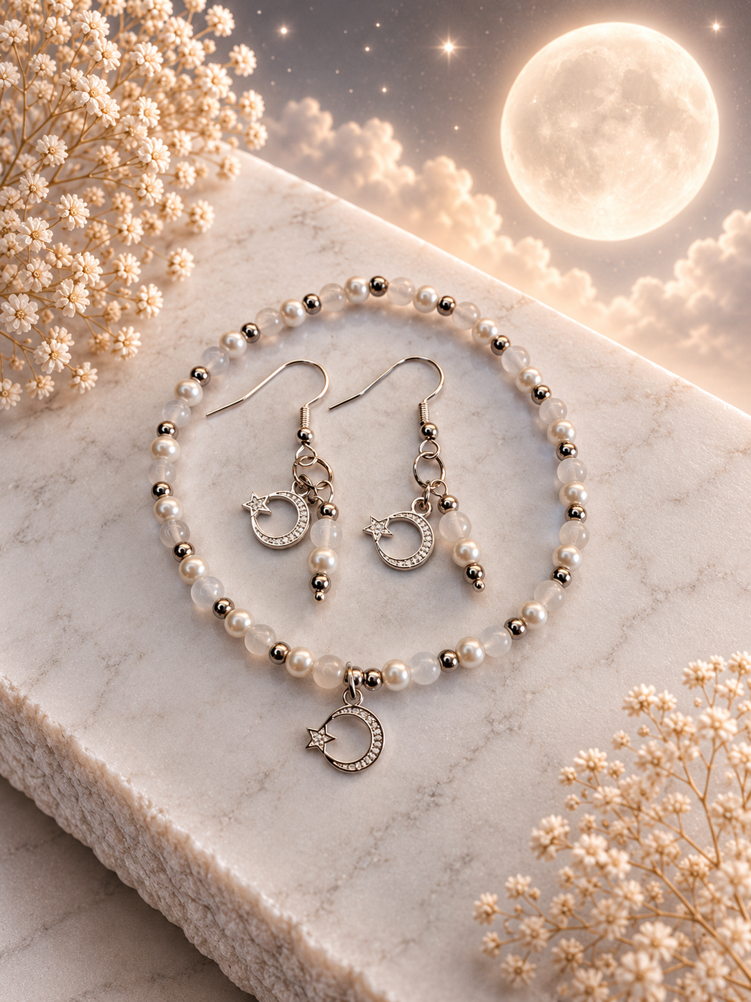 Full Moon Pearl Moon - Armband+Oorbellen