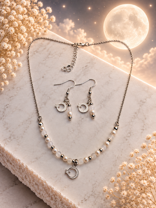 Full Moon Pearl Moon - Ketting+Oorbellen