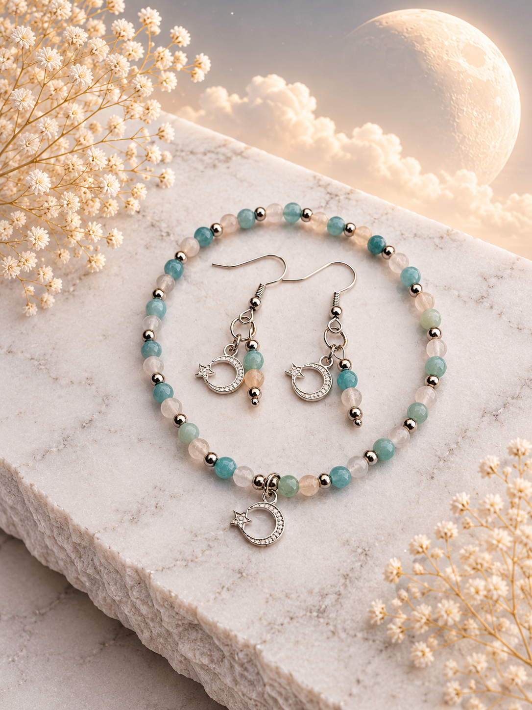Rising Moon Sage Bloom - Armband+Oorbel