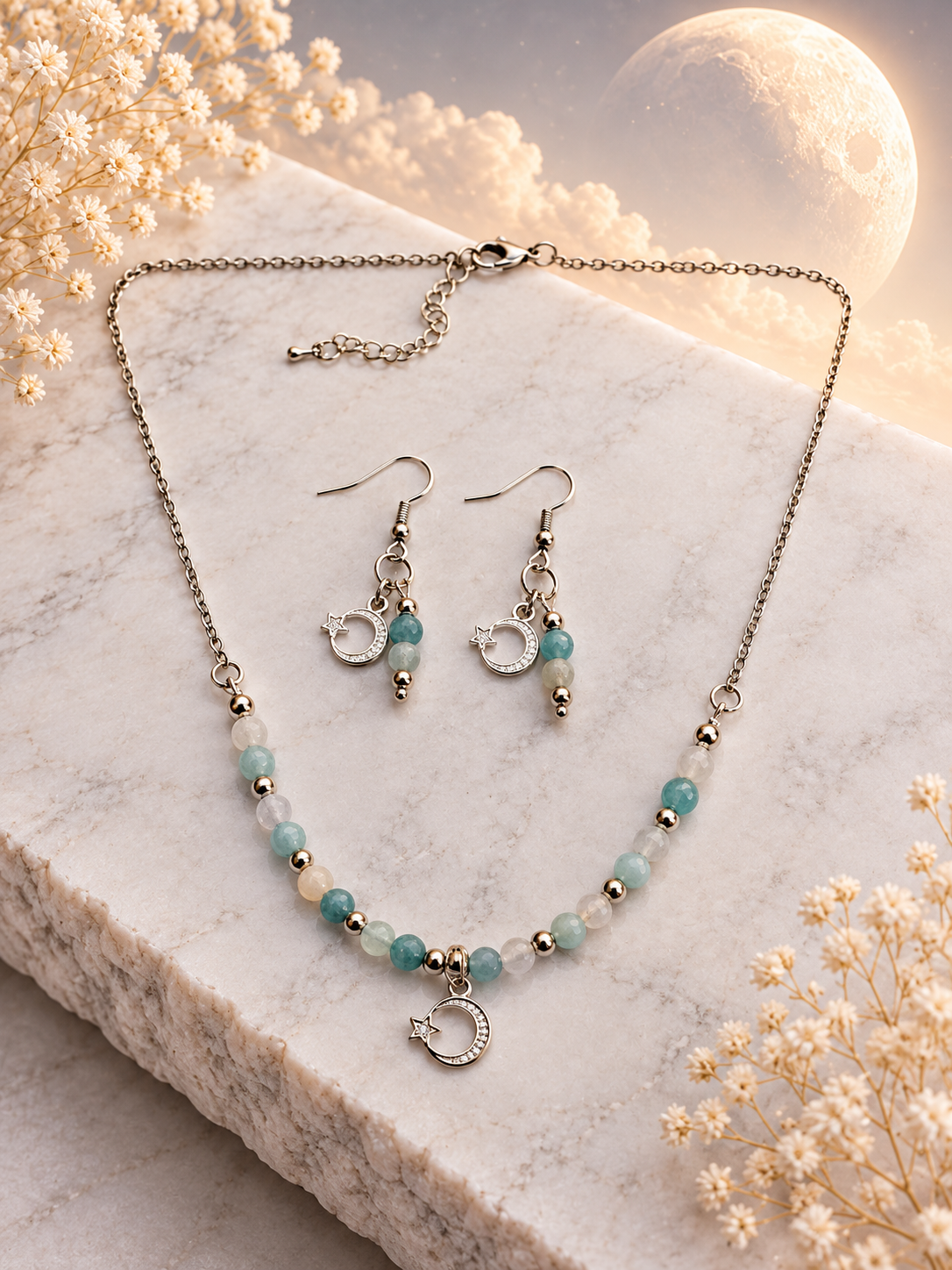 Rising Moon Sage Bloom - Ketting+Oorbellen
