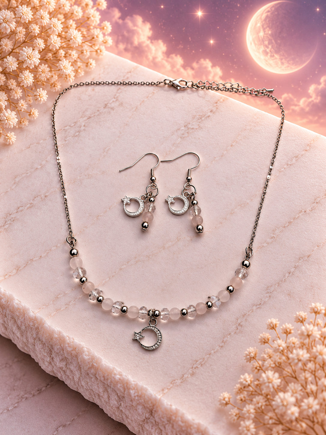 Moonlight Soft Glow - Ketting+oorbellen