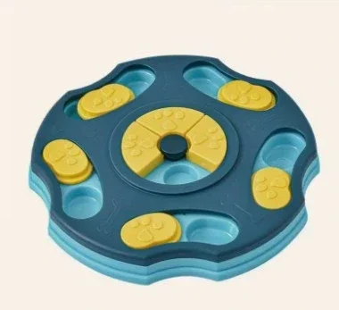 Honden denkspel / Hondenpuzzel rond in blauw geel