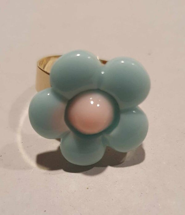 Les Fleurs - Bague grande fleur pastel bleu et rose