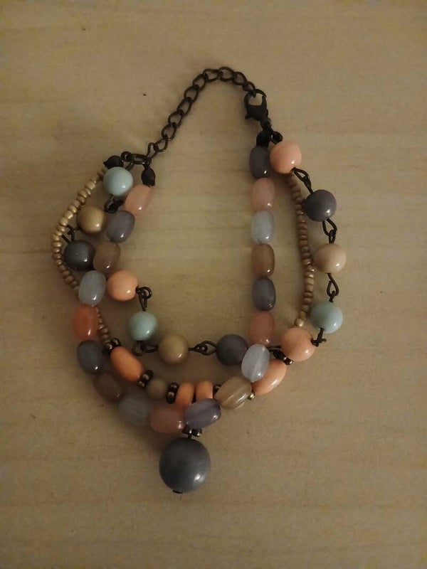 Bracelet - 3 rangs perles rose et bleu