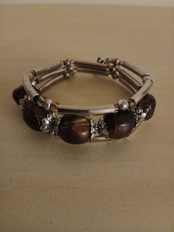 Bracelet - Multi rangs métal et pierres brunes