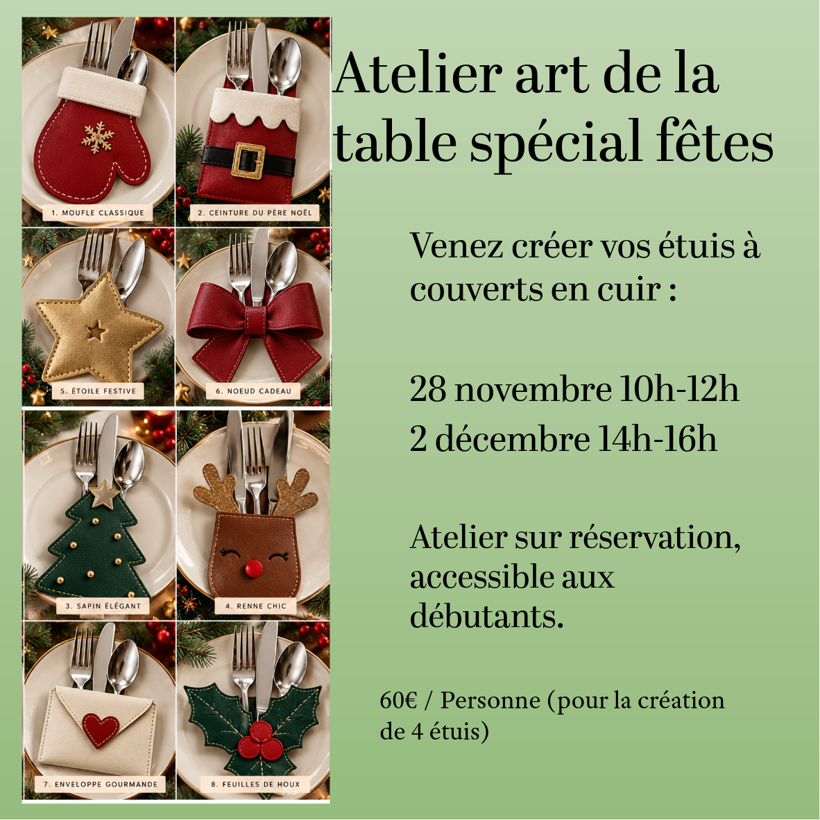 Atelier Etui à couverts en cuir SPECIAL FETES DE FIN D'ANNEE