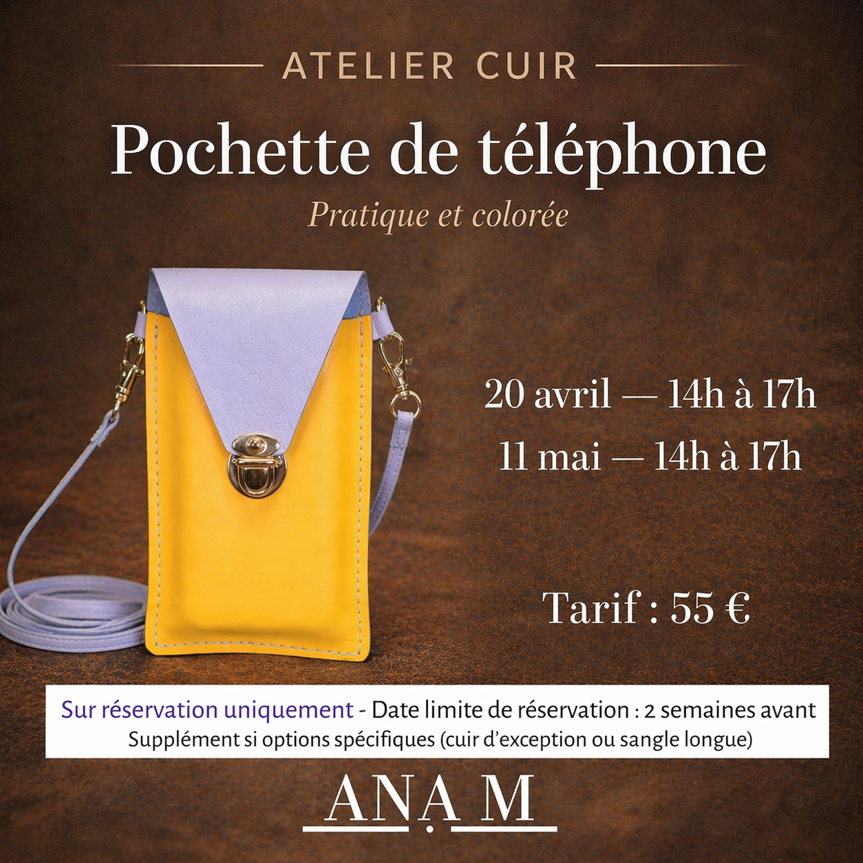Atelier couture d'une pochette pour téléphone en cuir