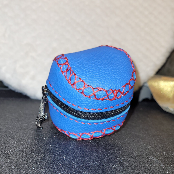 Porte-monnaie balle de baseball - cuir bleu grain caviar