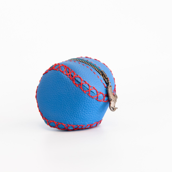 Porte-monnaie balle de baseball - cuir bleu grain caviar