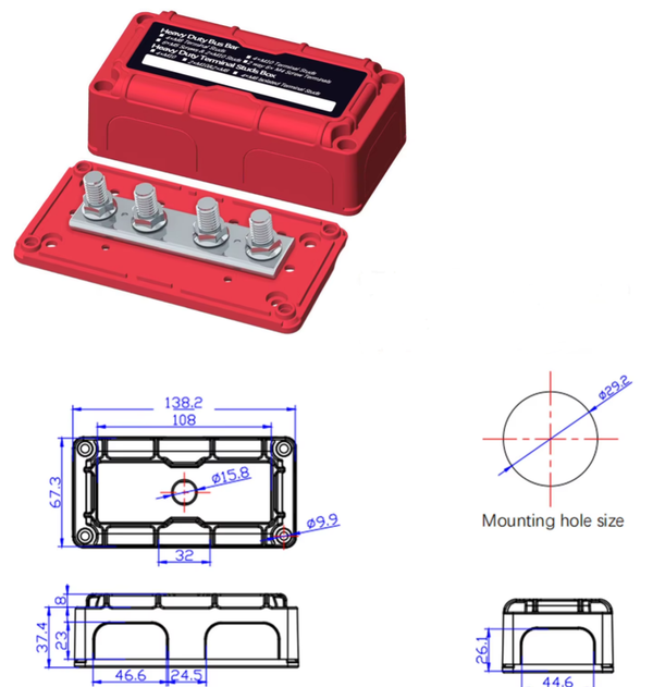 Busbar 500A étanche rouge