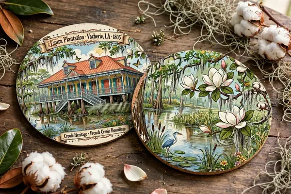 2 pc Laura plantation 4x4 ceramic round coaster