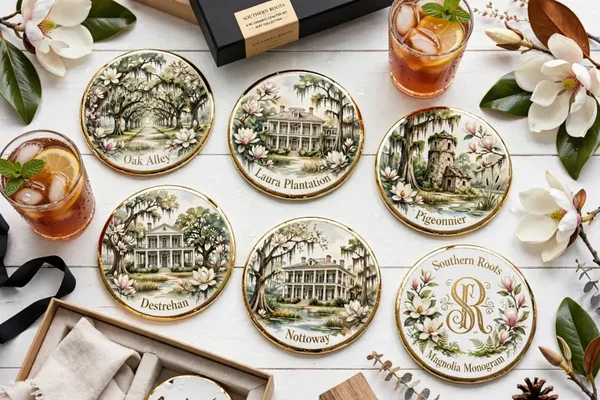 Louisiana plantation design with gold or slate edging set of 6 pc