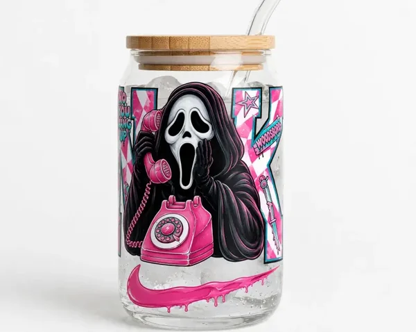 16 oz scream theme Libby glass tumbler with or without custom lid