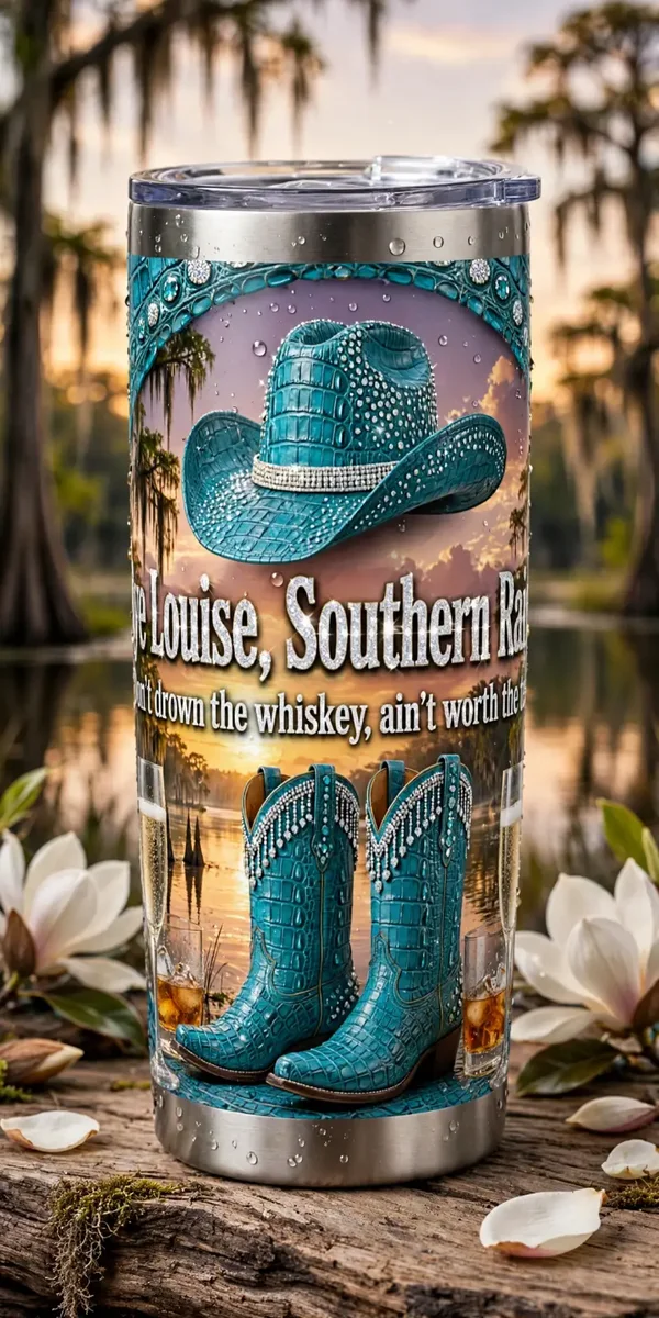 Bye Louise, Louisiana southern charm tumbler in 20 oz straight, comes with lid and straw.